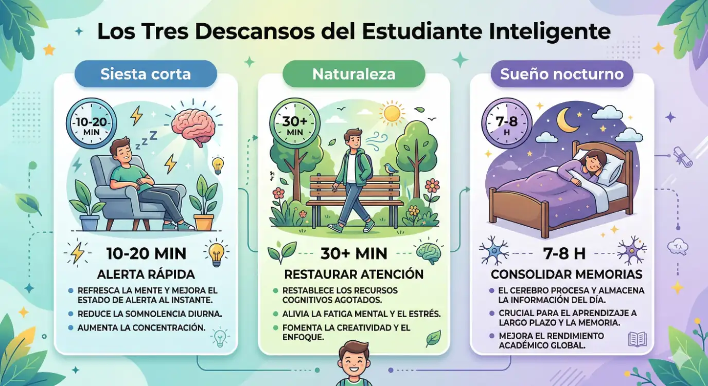 tres tipos de descanso recomendados para estudiantes